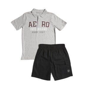 AEROPOSTALE KIDS Grey/Black Big Boys 2pc Polo And Woven Shorts Set